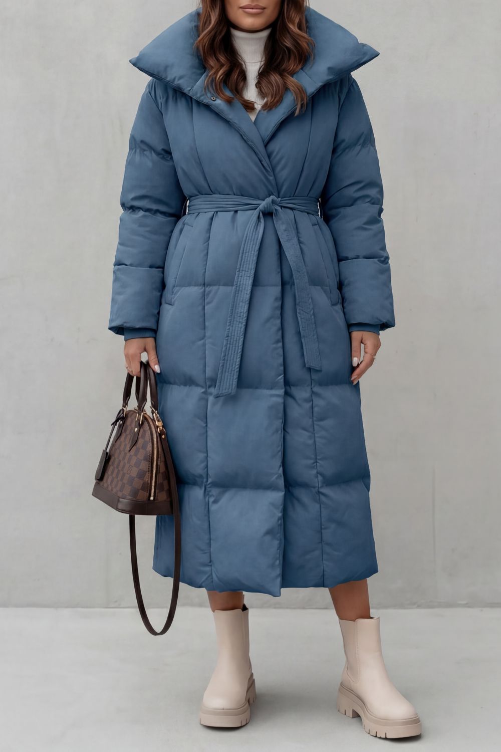 Women's Belted Long Puffer Coat for Cold Weather