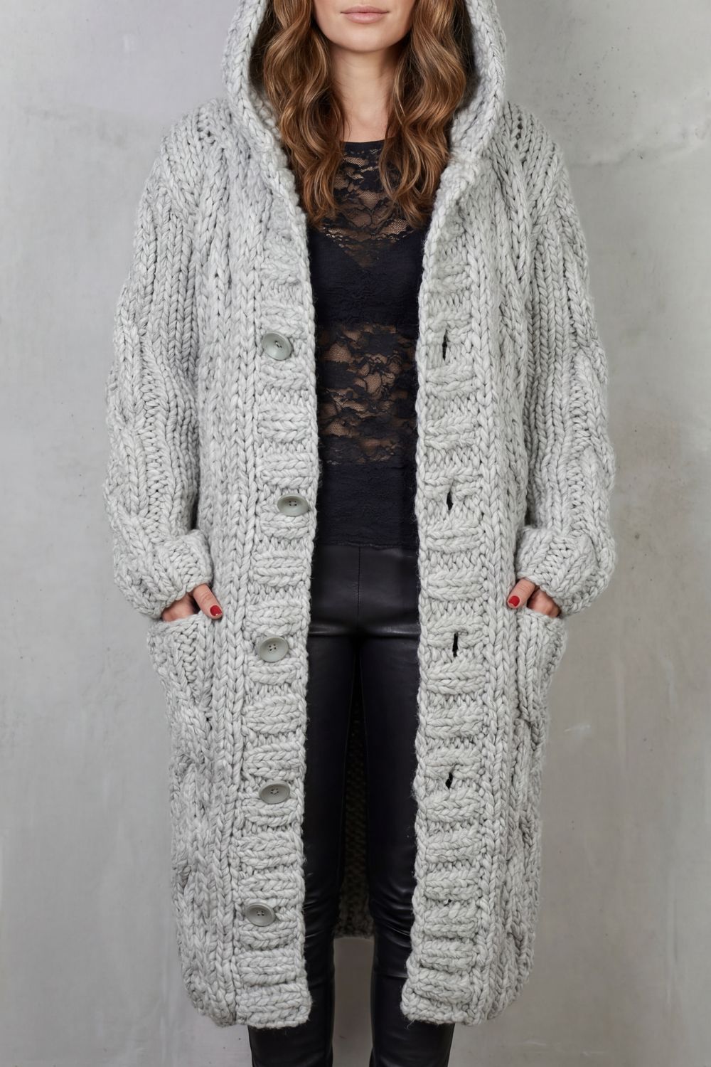 Women's Oversized Hooded Cable Knit Cardigan Coat