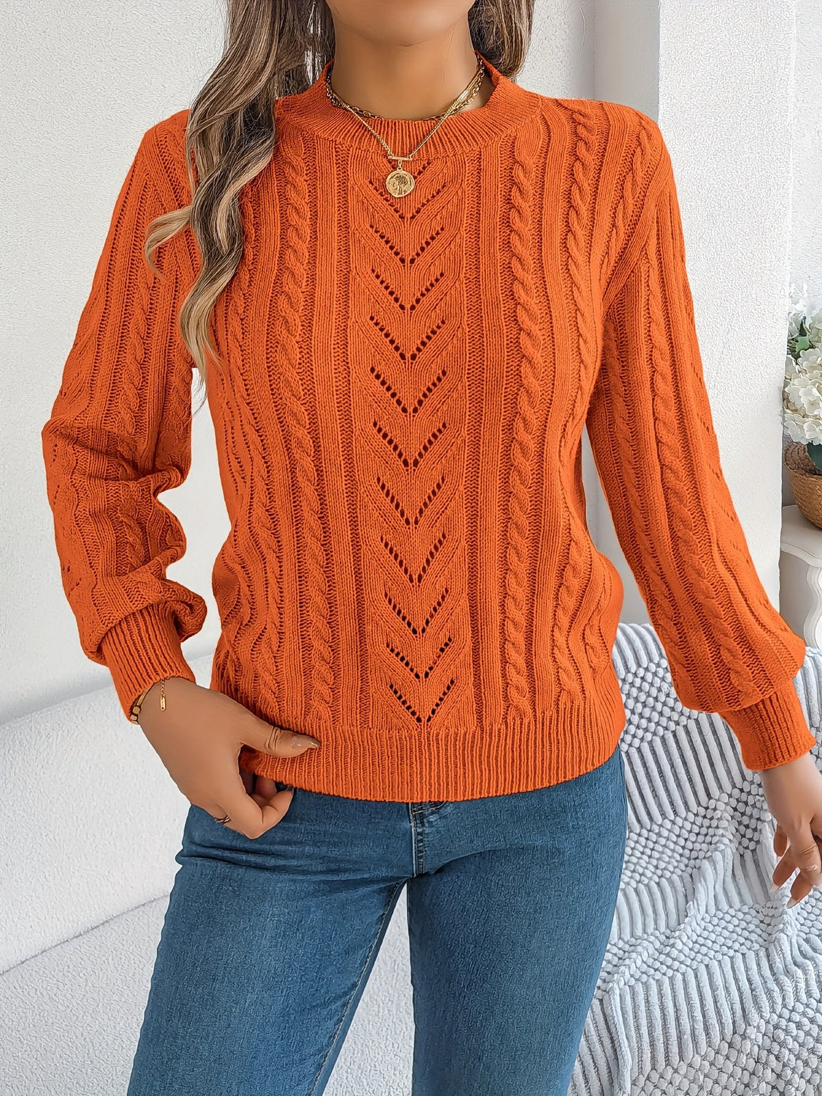 Women's Cable-Knit Textured Relaxed Sweater