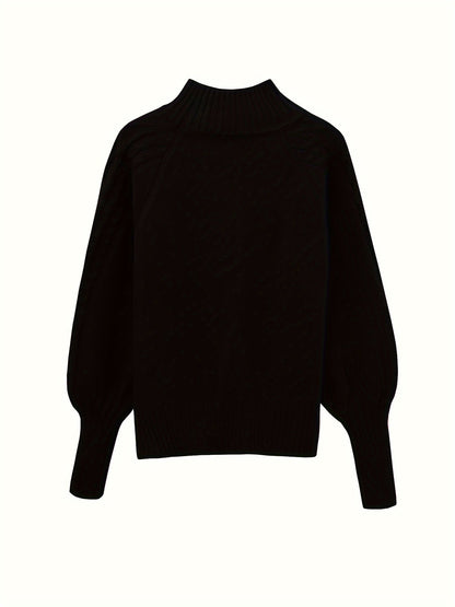Women's Relaxed Cable-Texture Half-Collar Jumper