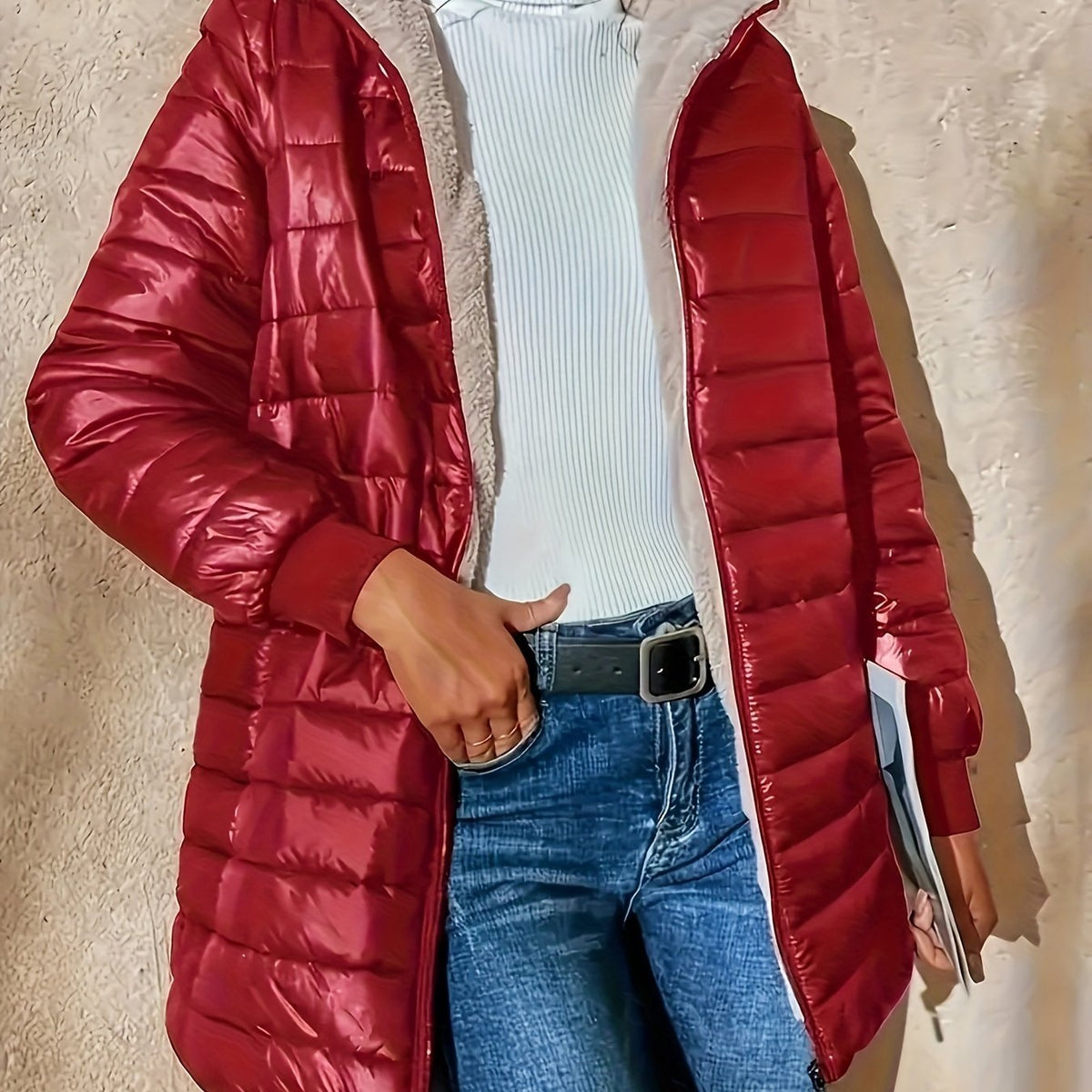 Women's Quilted Longline Coat with Full Zip