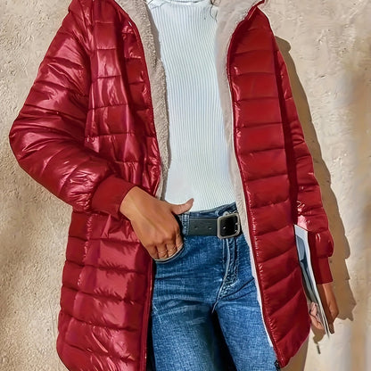 Women's Quilted Longline Coat with Full Zip