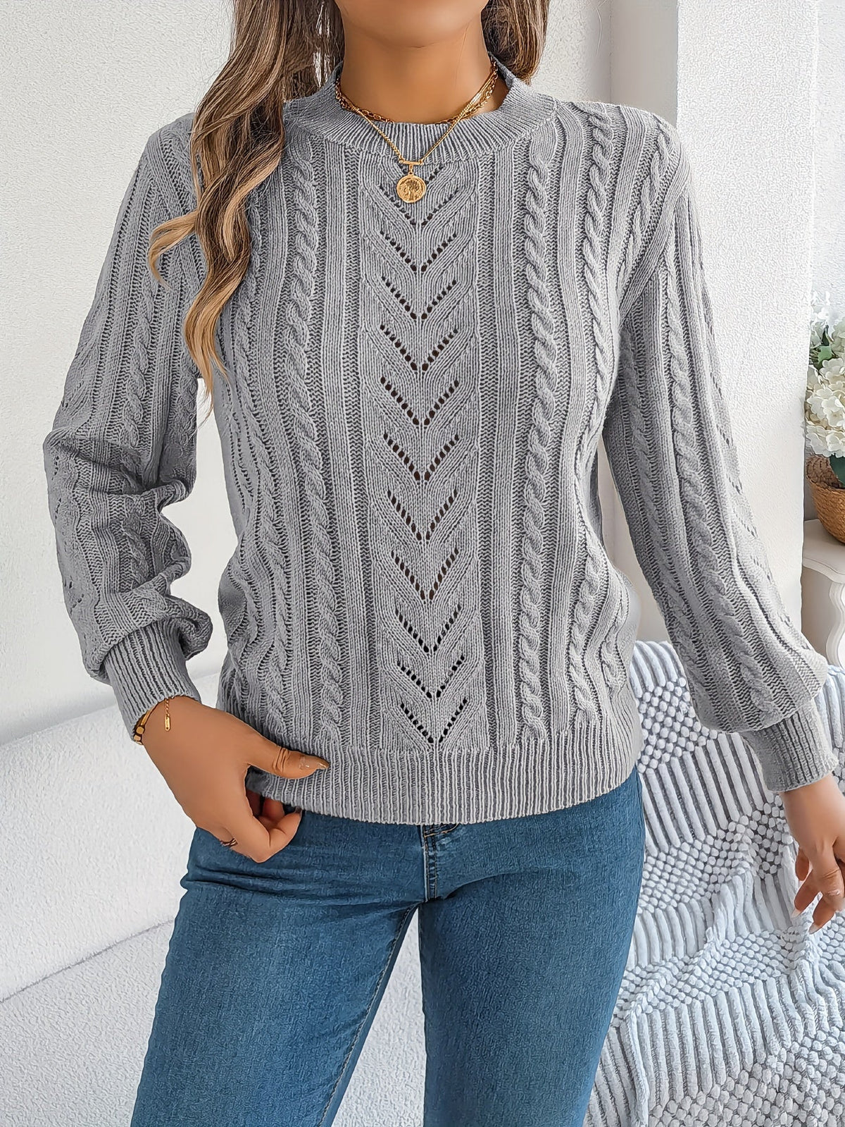 Women's Cable-Knit Textured Relaxed Sweater