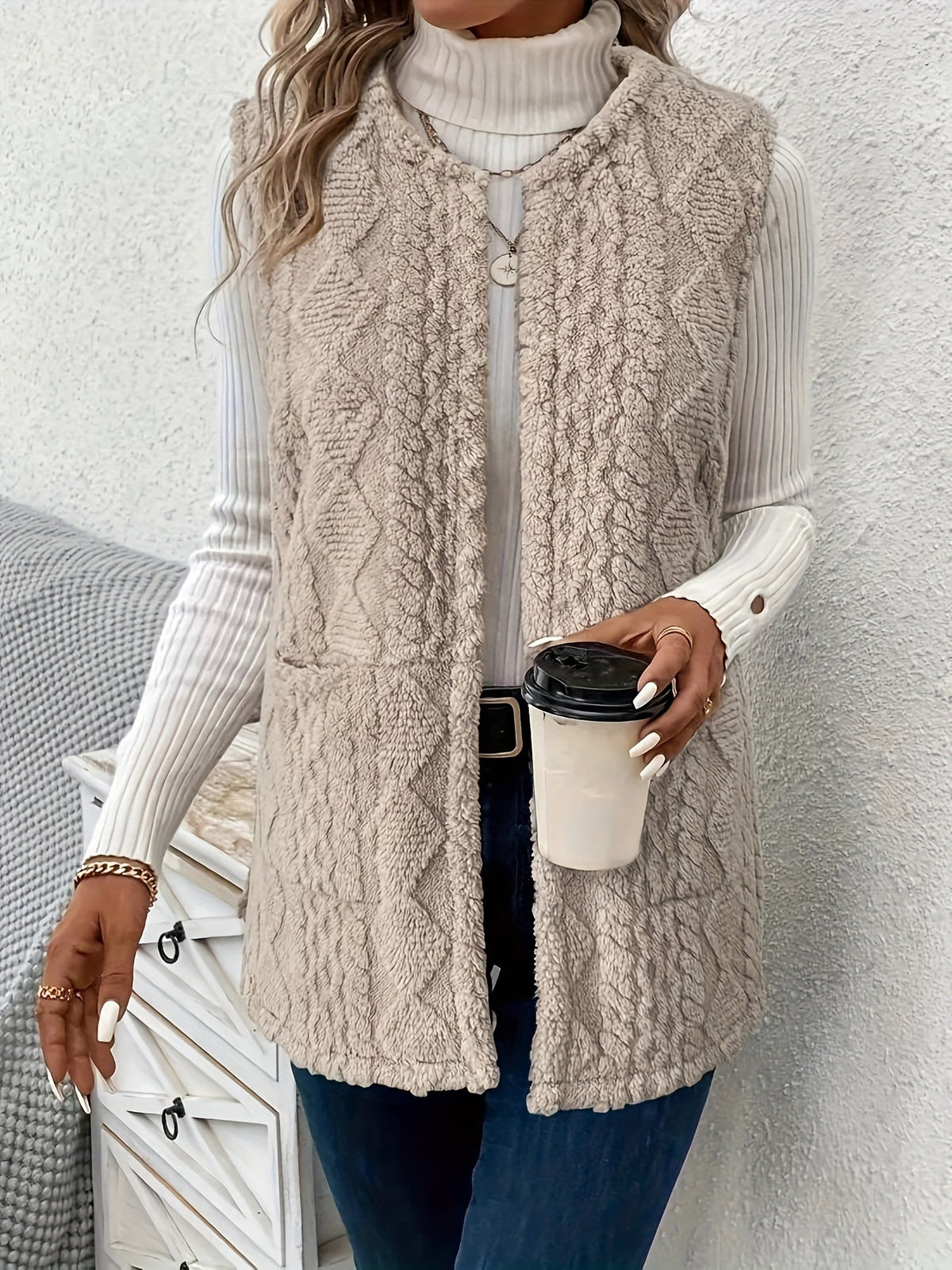 Women's Textured Sleeveless Vest for Winter Layering