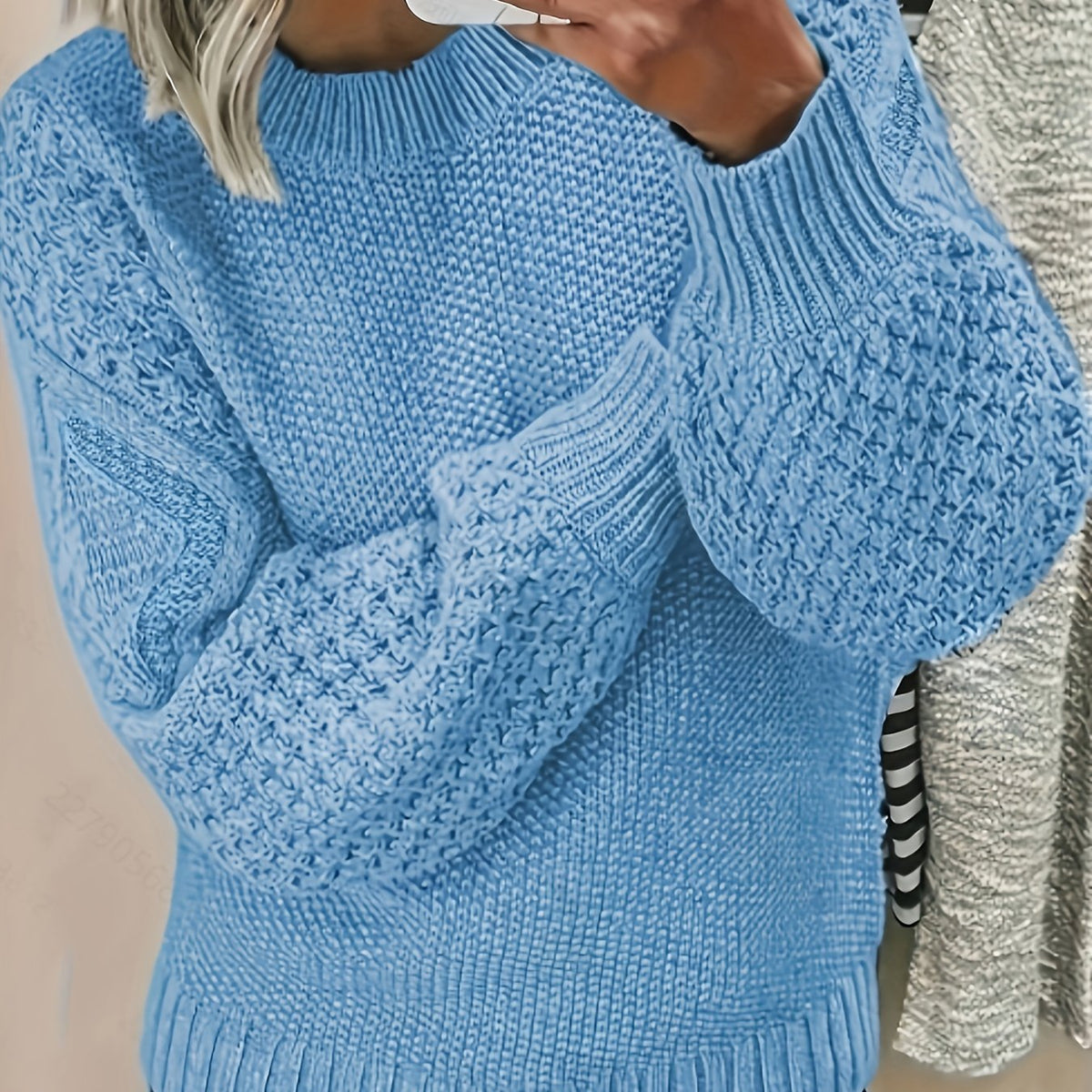 Women's Textured Knit Jumper Lantern Sleeve