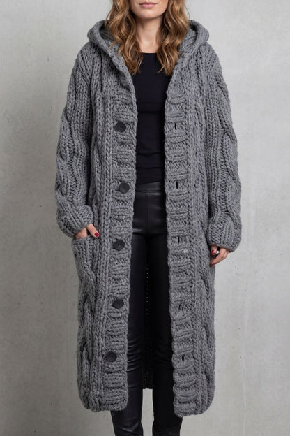 Women's Oversized Hooded Cable Knit Cardigan Coat