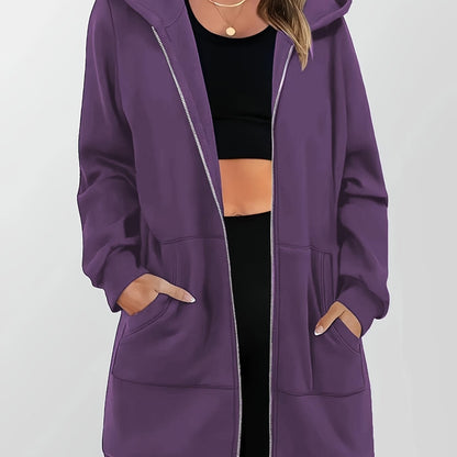 Women's Longline Hooded Zip Jacket with Pockets
