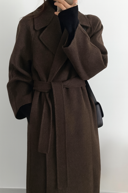 Women's Long Wool-Effect Wrap Coat for Winter