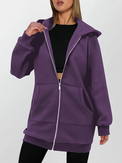 Women's Longline Hooded Zip Jacket with Pockets