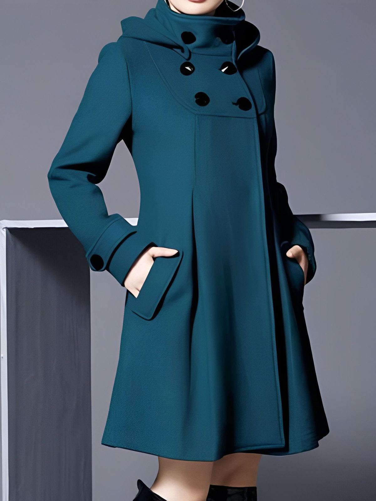 Women's A-Line Coat with Funnel Neck for Office