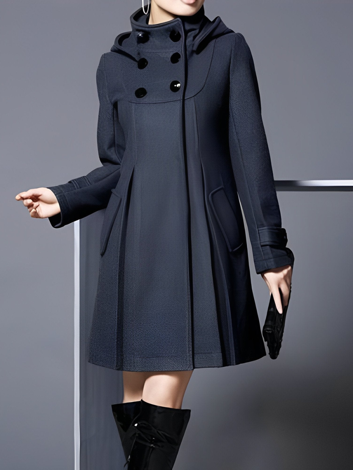Women's A-Line Coat with Funnel Neck for Office