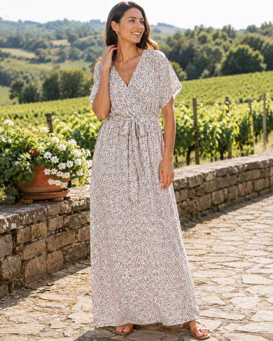 Women's Floral Maxi Dress with Tie Belt for Vacation