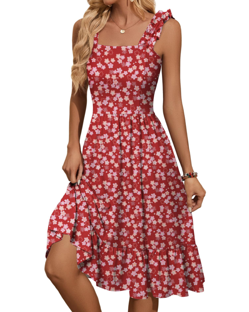 Women's Square Neck Midi Dress for Vacation