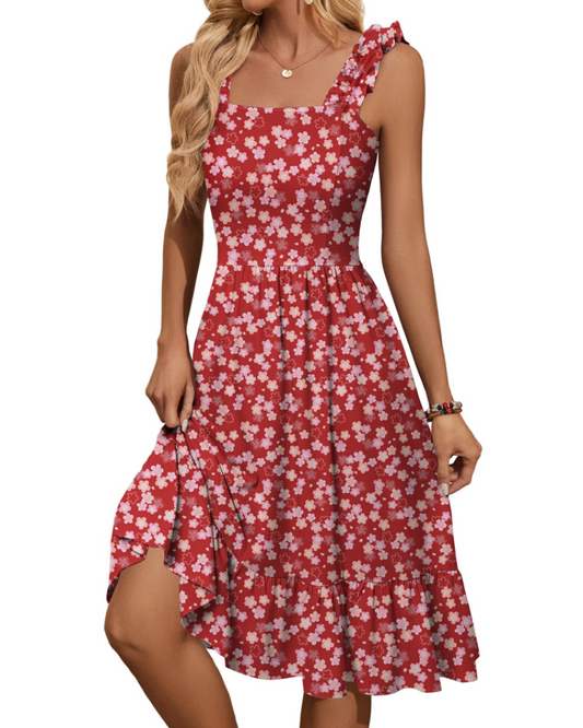 Women's Square Neck Midi Dress for Vacation