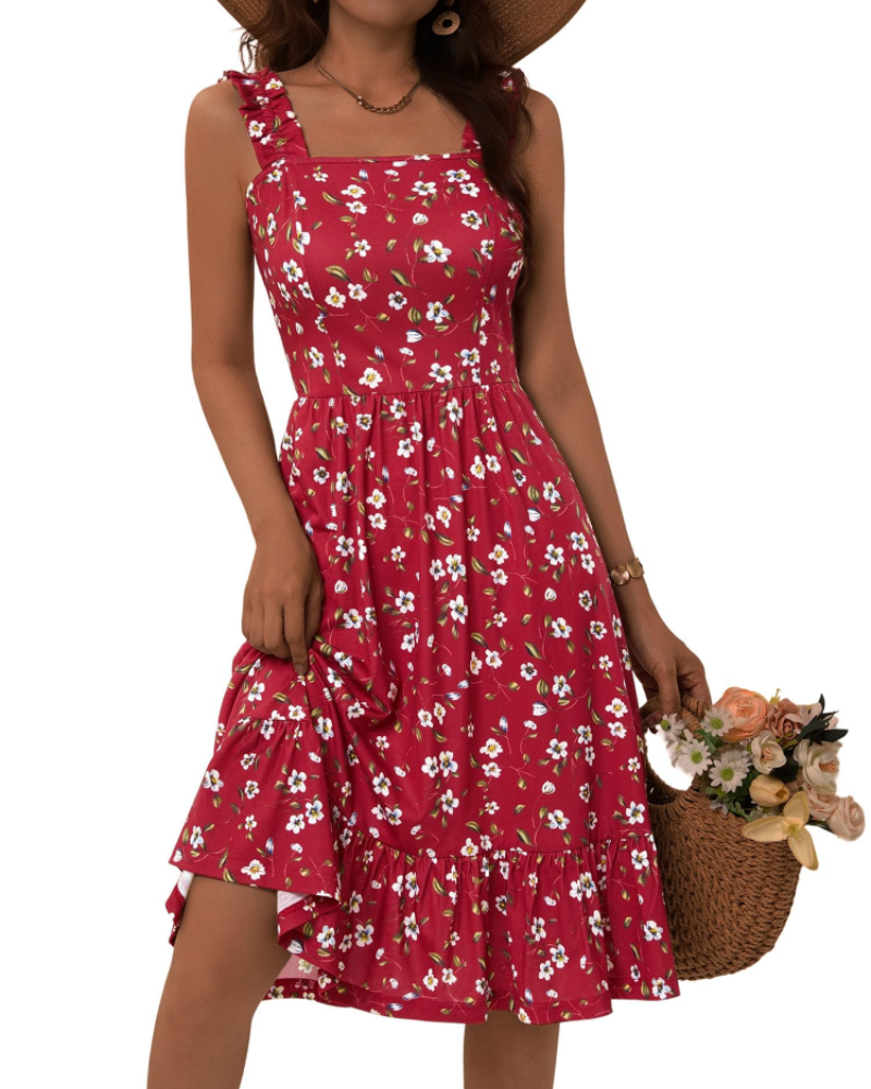 Women's Square Neck Midi Dress for Vacation