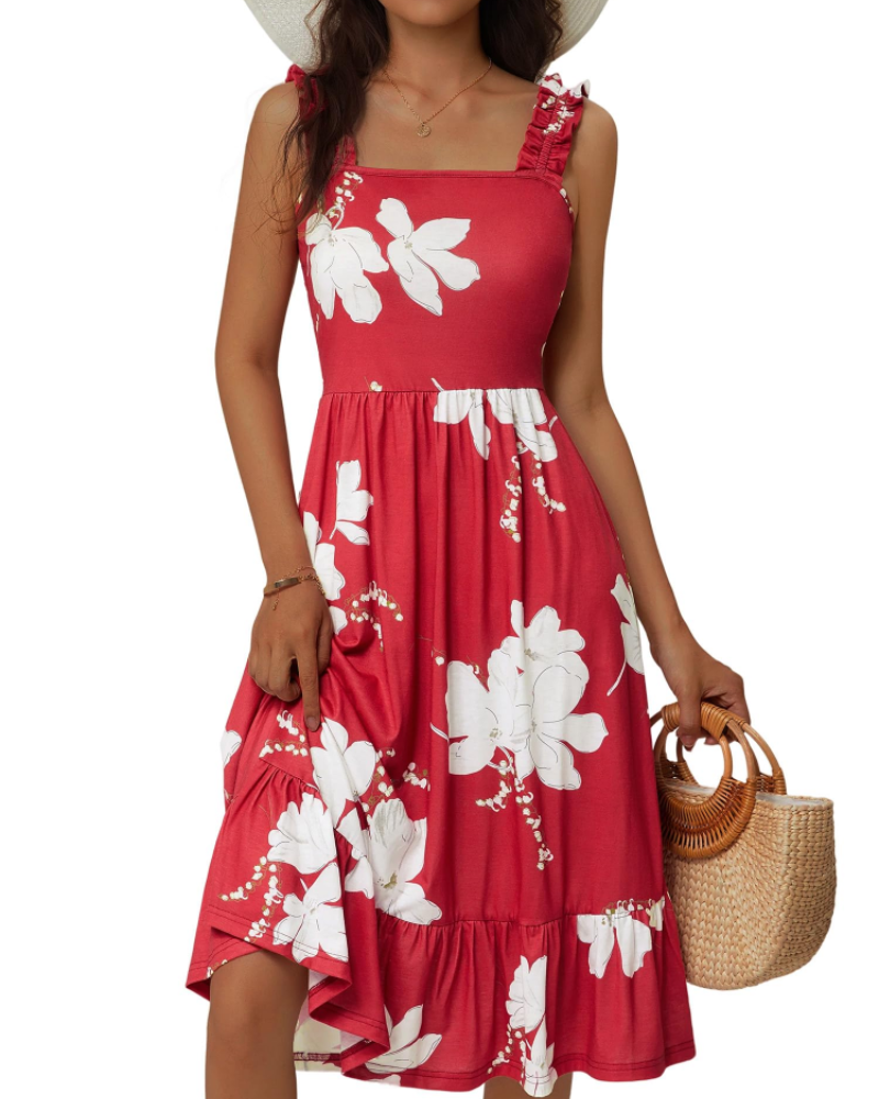 Women's Square Neck Midi Dress for Vacation