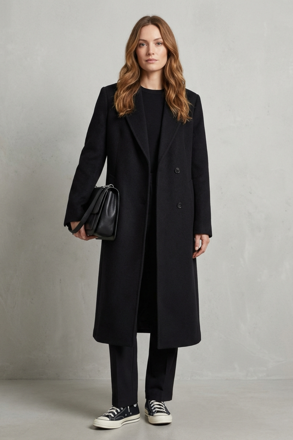 Women's Herringbone Wool Overcoat for Work