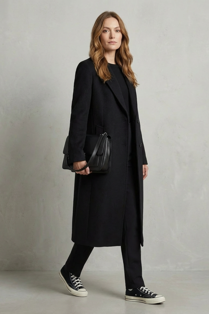 Women's Herringbone Wool Overcoat for Work