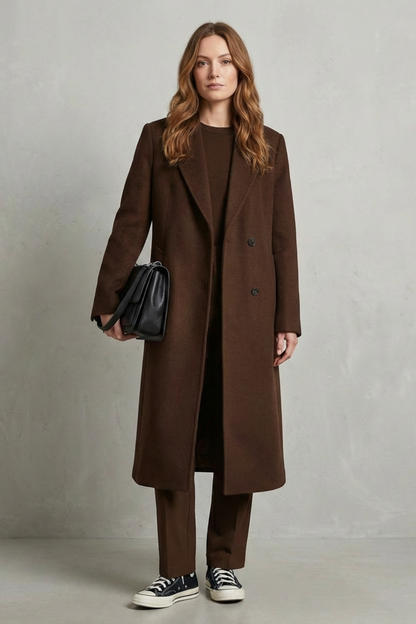 Women's Herringbone Wool Overcoat for Work