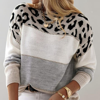 Women's Leopard Print Color-Block Sweater for Weekend