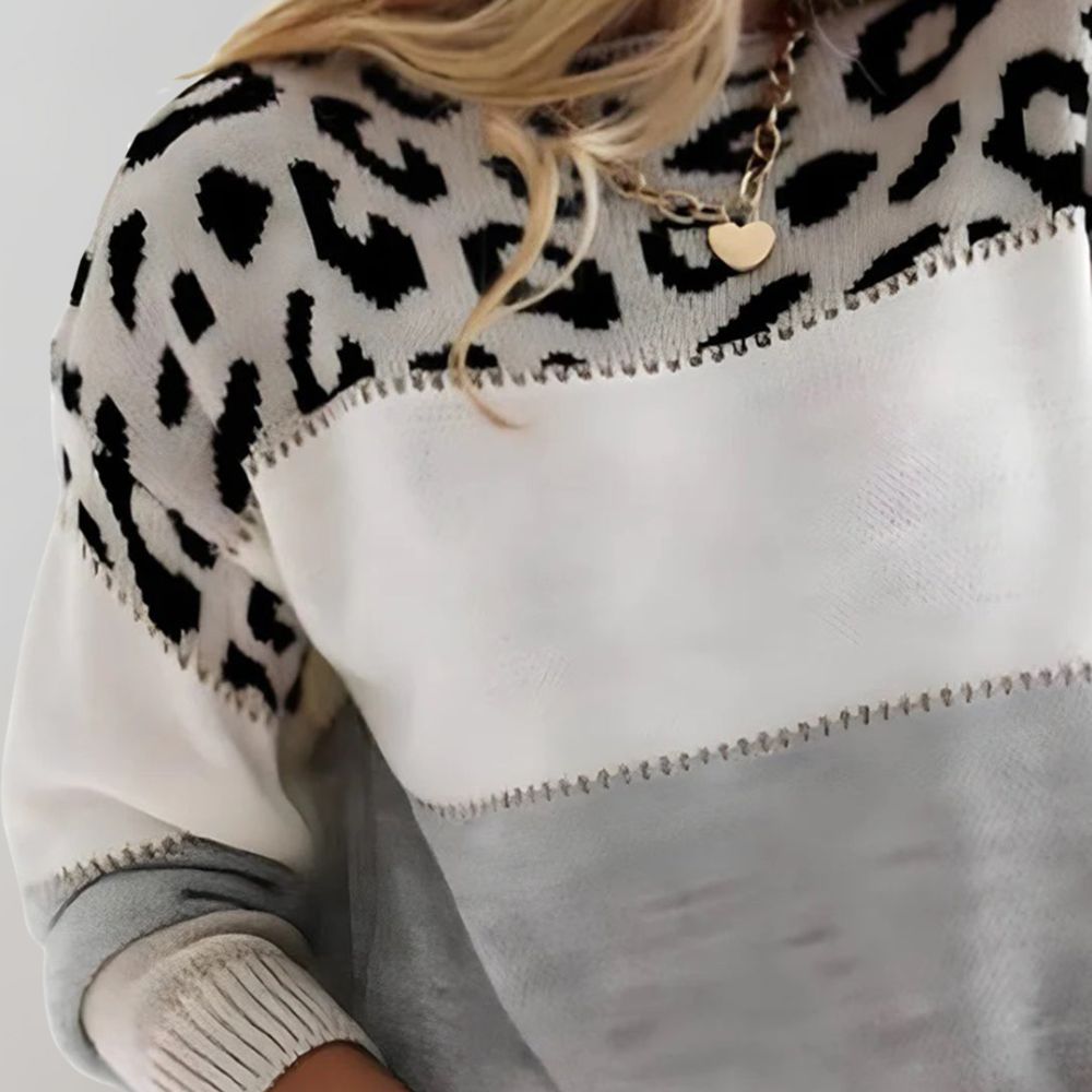 Women's Leopard Print Color-Block Sweater for Weekend
