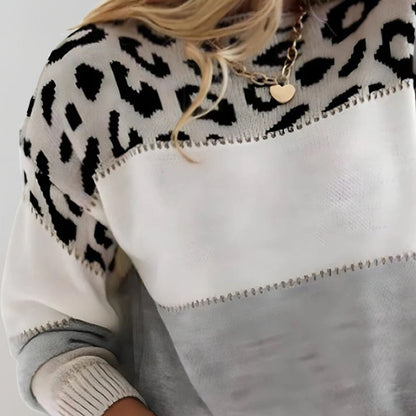 Women's Leopard Print Color-Block Sweater for Weekend