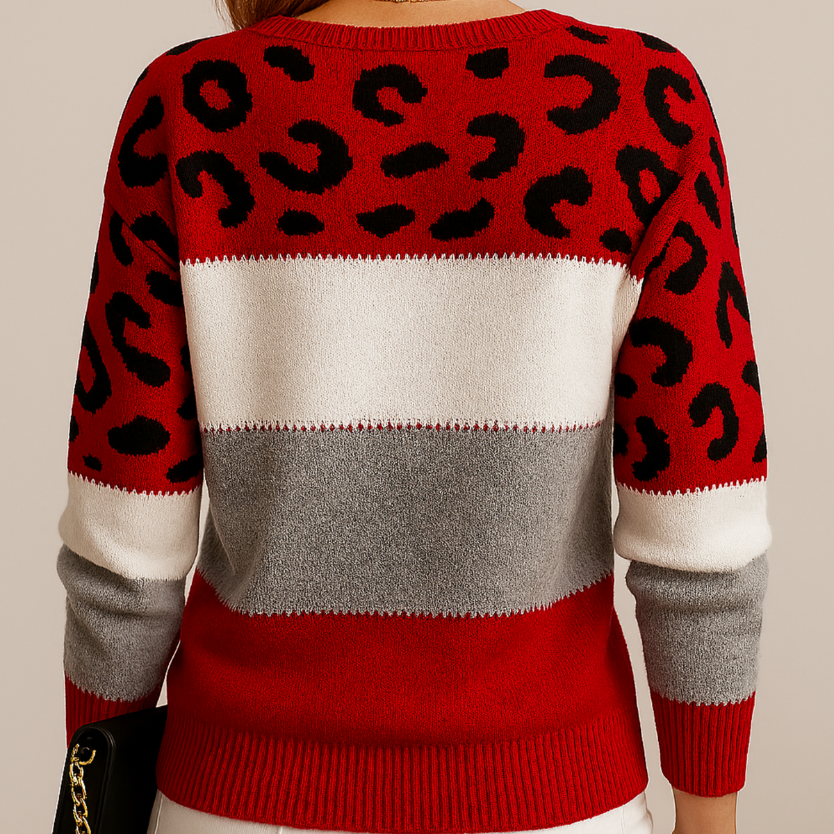 Women's Leopard Print Color-Block Sweater for Weekend