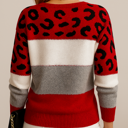 Women's Leopard Print Color-Block Sweater for Weekend