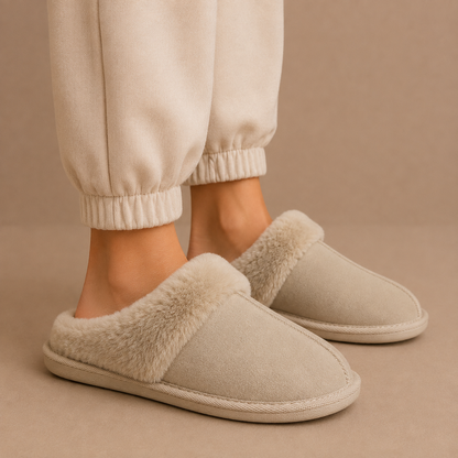 Women's Suede Mule Slippers with Warm Fur Lining