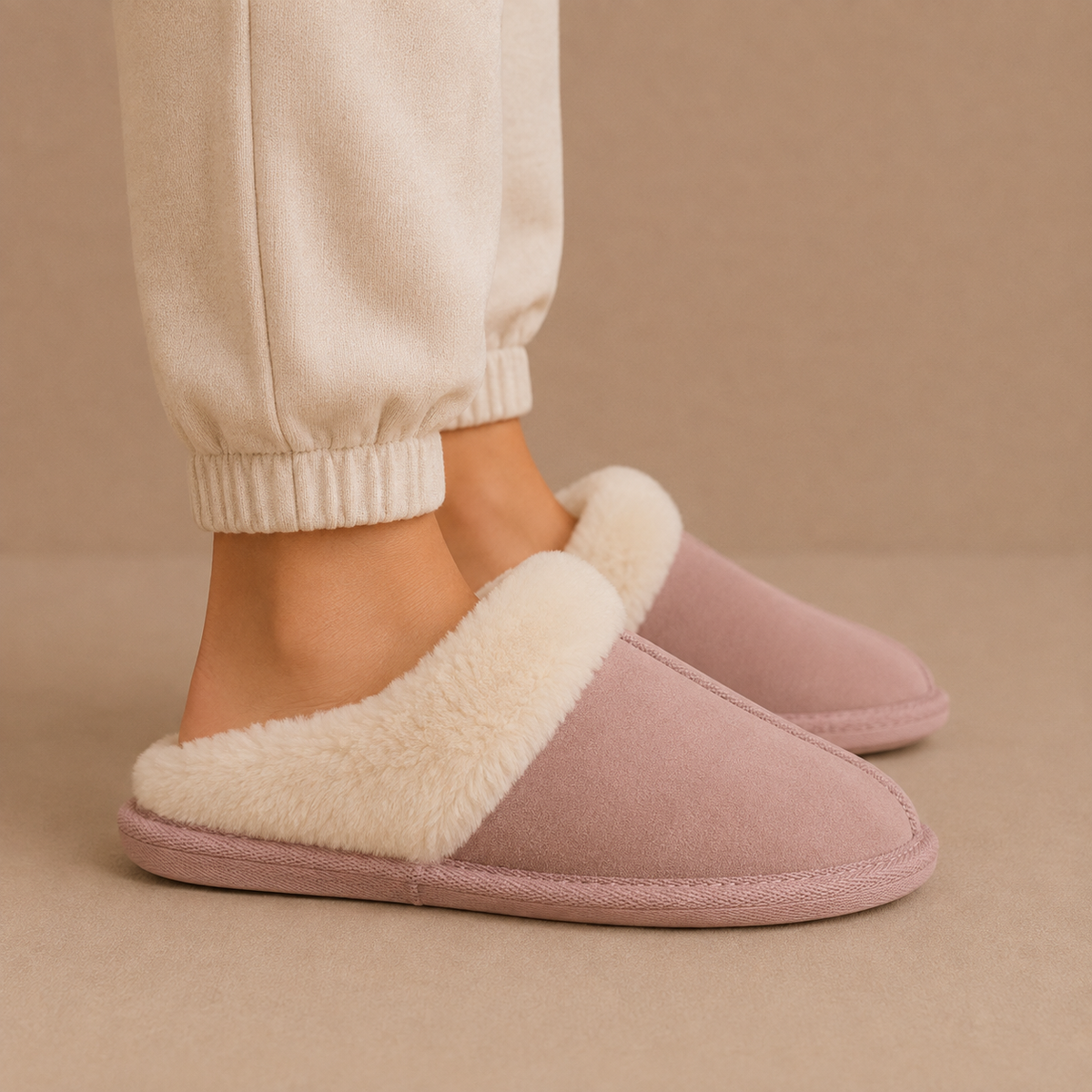 Women's Suede Mule Slippers with Warm Fur Lining