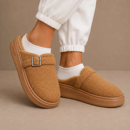 Women's Fleece Slippers with Buckle for Daily Indoor Wear