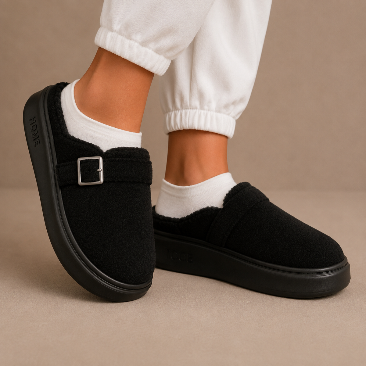 Women's Fleece Slippers with Buckle for Daily Indoor Wear