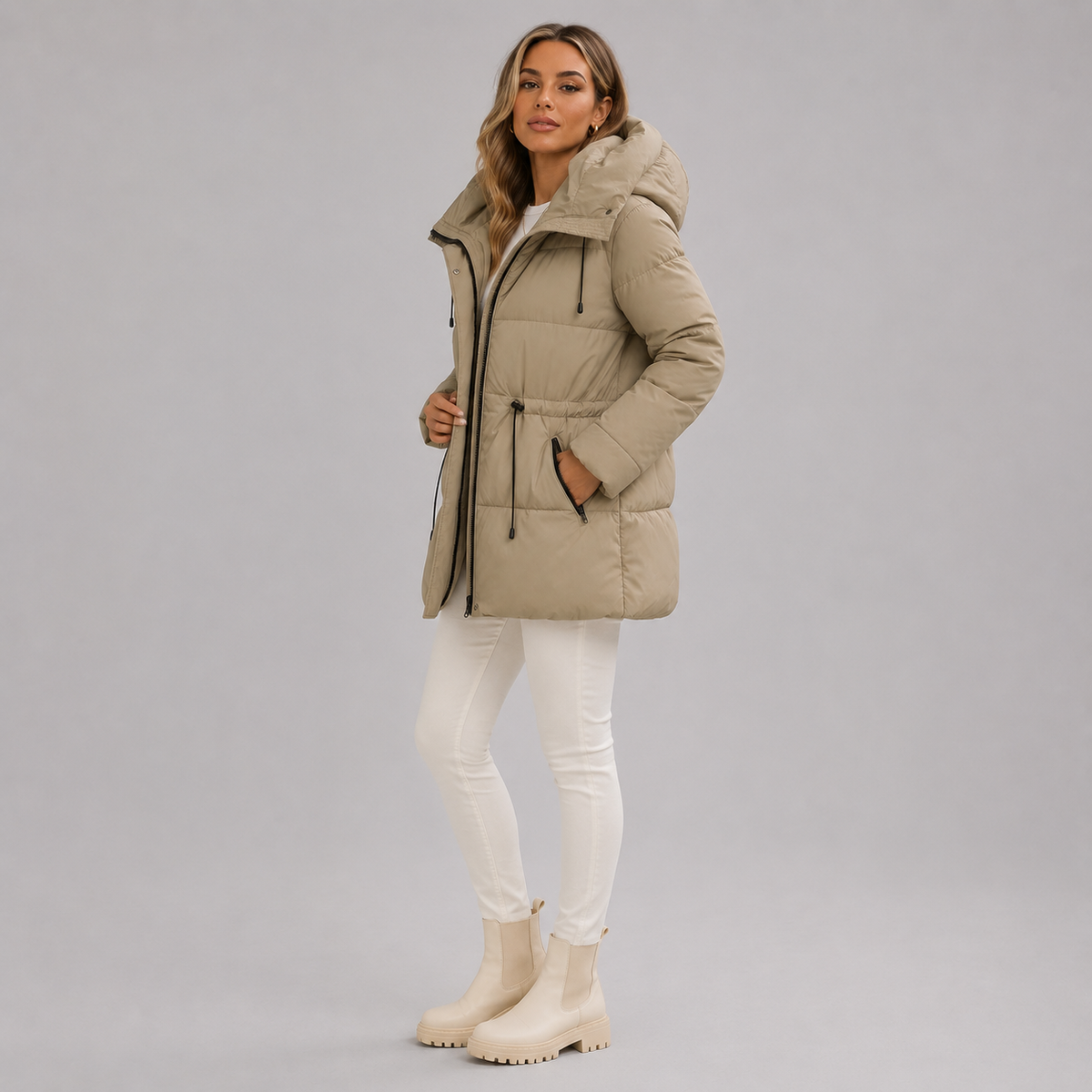 Women's Padded Mid Length Parka with Hood