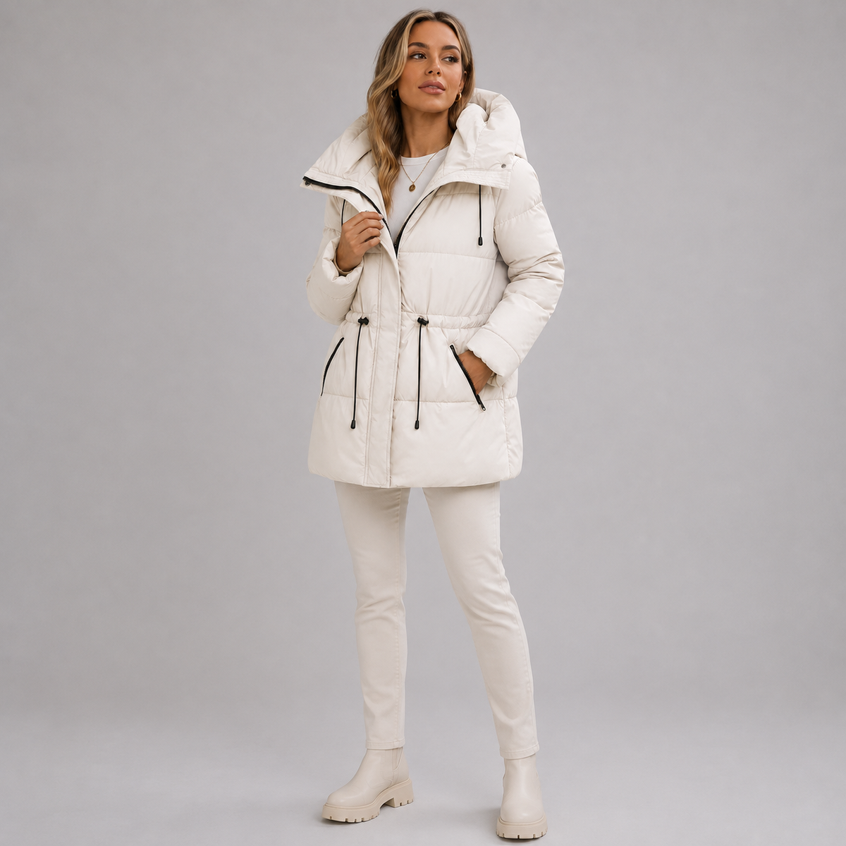Women's Padded Mid Length Parka with Hood
