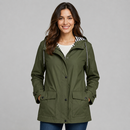 Women's Hooded Trench Coat with Button Front