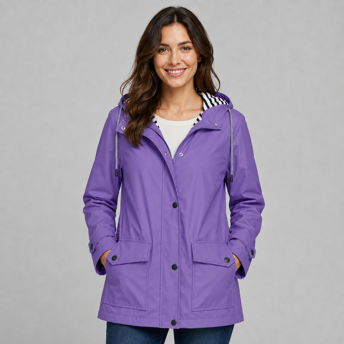 Women's Hooded Trench Coat with Button Front
