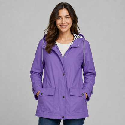 Women's Hooded Trench Coat with Button Front