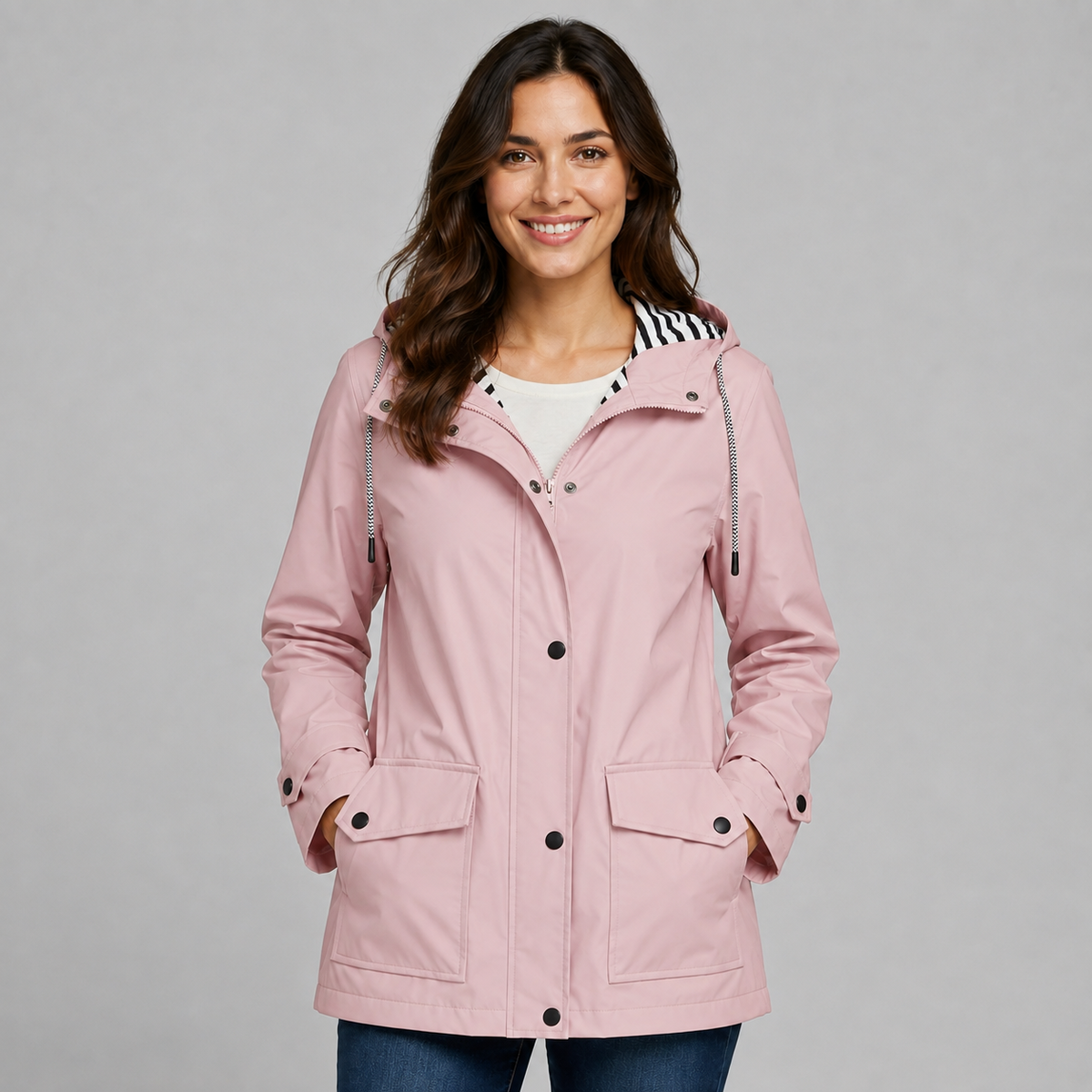 Women's Hooded Trench Coat with Button Front