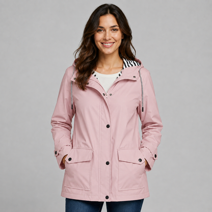 Women's Hooded Trench Coat with Button Front