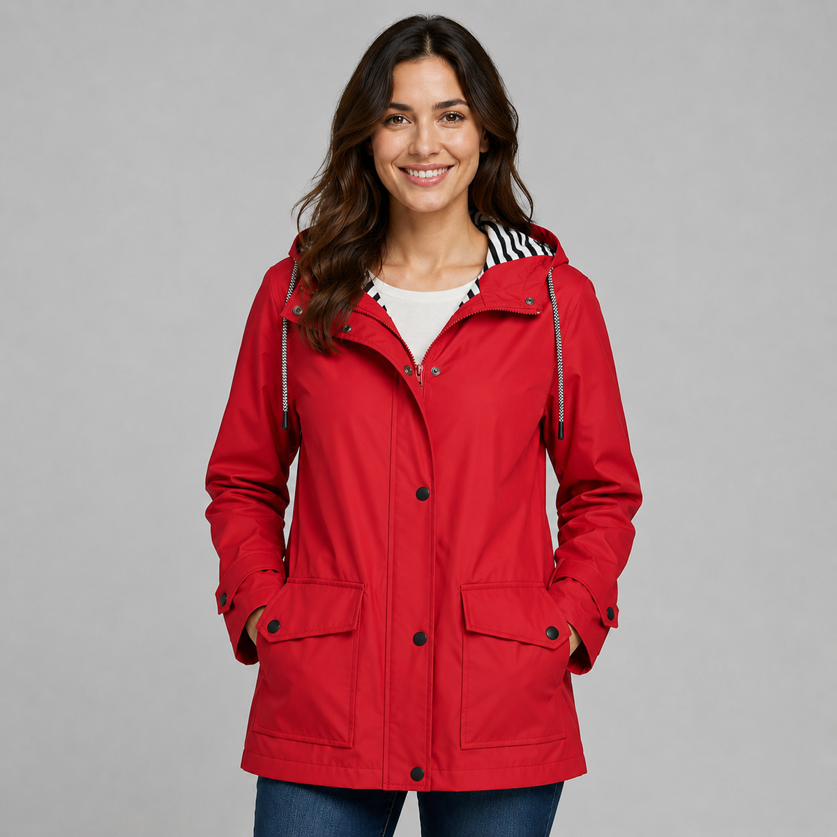 Women's Hooded Trench Coat with Button Front