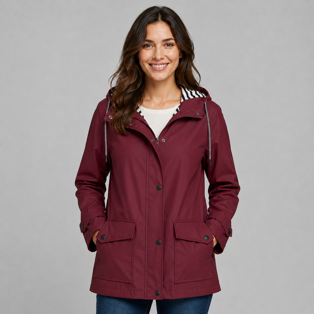 Women's Hooded Trench Coat with Button Front