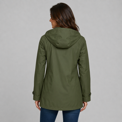 Women's Hooded Trench Coat with Button Front