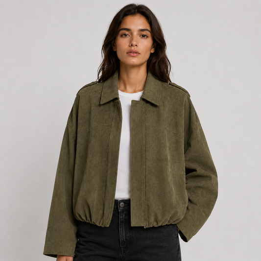 Women's Faux Suede Bomber Jacket for Fall