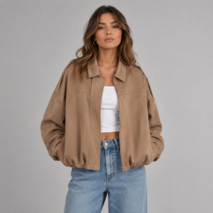 Women's Faux Suede Bomber Jacket for Fall