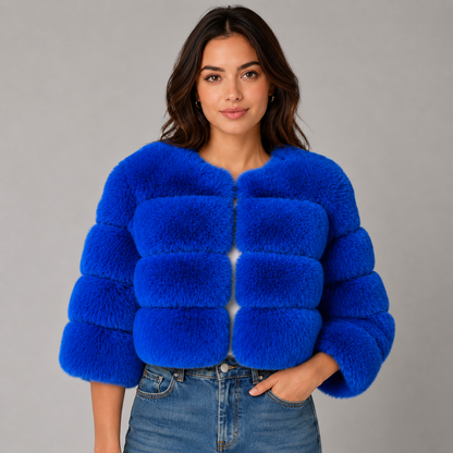 Women's Faux Fur Jacket Cropped with Round Neck