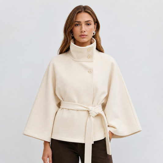 Women's Relaxed Cape Coat with Tie Waist