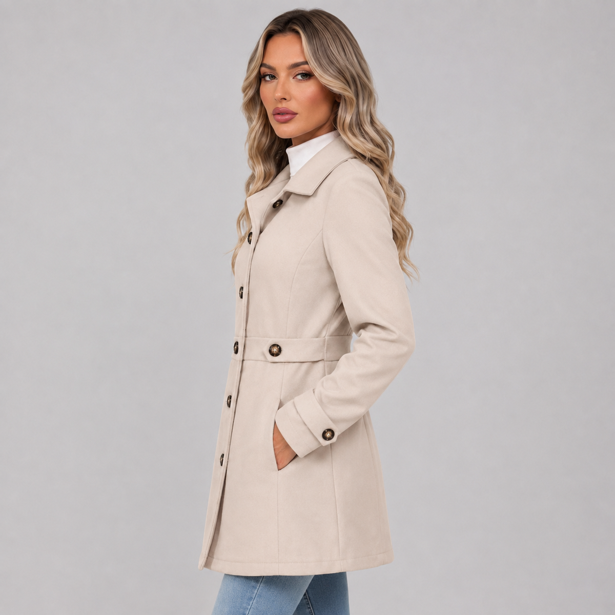 Women's Belted Trench Coat for Smart Casual