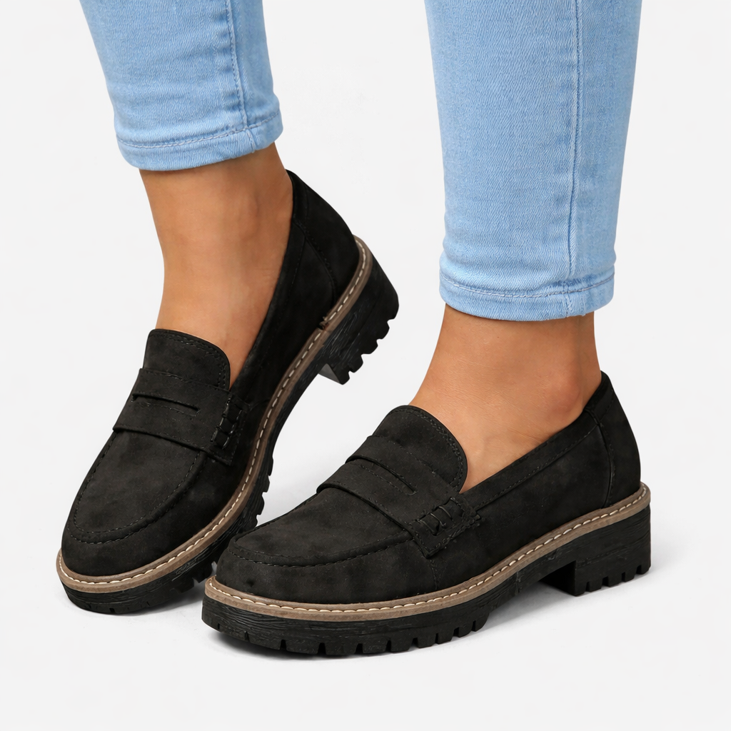 Women's Suede-Look Loafers with Low Block Heel