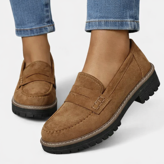Women's Suede-Look Loafers with Low Block Heel