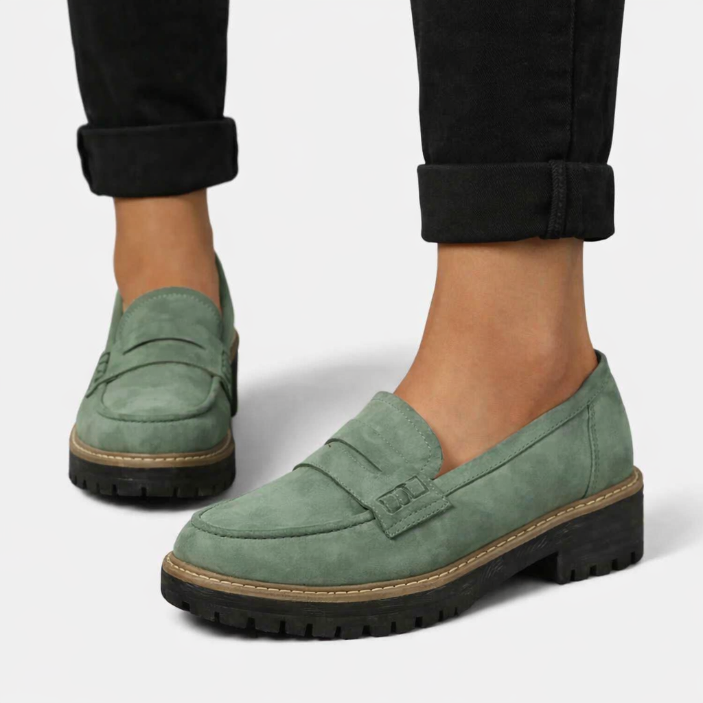Women's Suede-Look Loafers with Low Block Heel